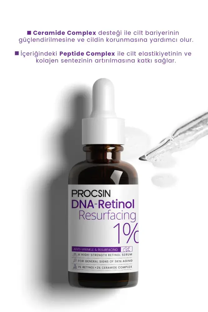 PROCSIN HYDRO SOLUTION %1 Retinol + Ceramide Complex Yoğun Kırışıklık Karşıtı Onarım + Yenileyici Bakım Serumu 30 ML - 6